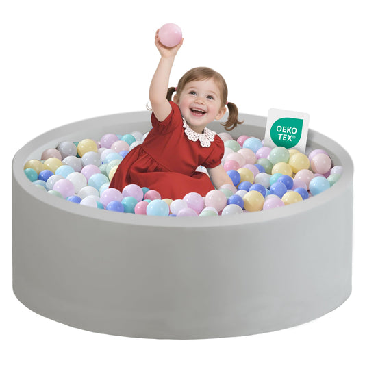 Zedachica ball pit for toddlers, outer gray view for safe indoor play.