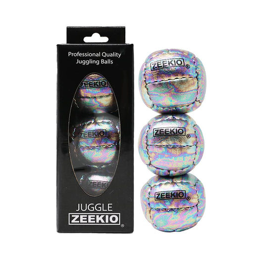 Zeekio Galaxy 3-pack closeup of genuine leather shells for smooth juggling.