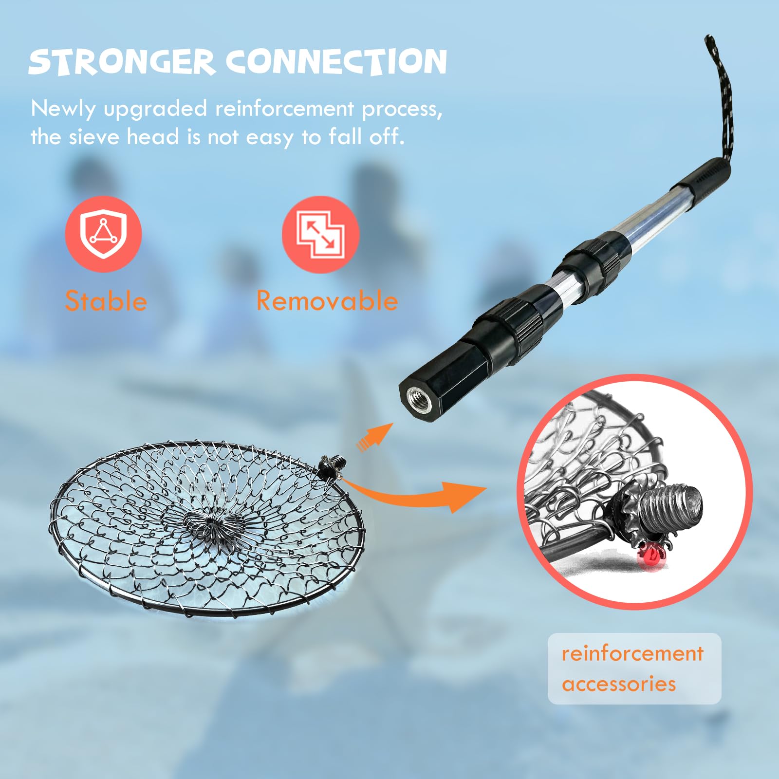 Zeeloopbee sand sifter mesh scoop for quick sand and shell screening on the shoreline.