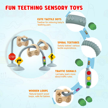 Zeeloopbee sensory textures with arrows and car points engage gums and exploration.
