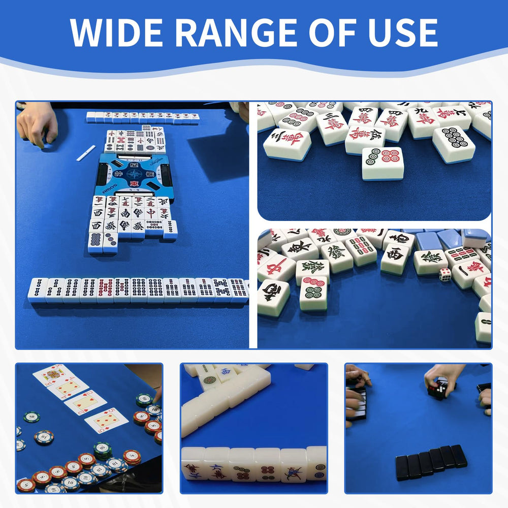 Zeelyer Mahjong Mat blue fabric close-up highlights durable surface for repeated play.