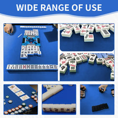 Zeelyer Mahjong Mat blue fabric close-up highlights durable surface for repeated play.