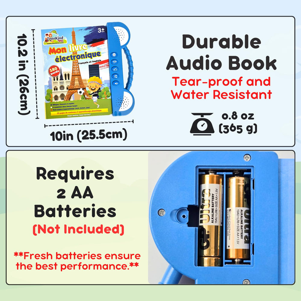 ZeenKind battery-powered audio features require 3 AAA batteries not included