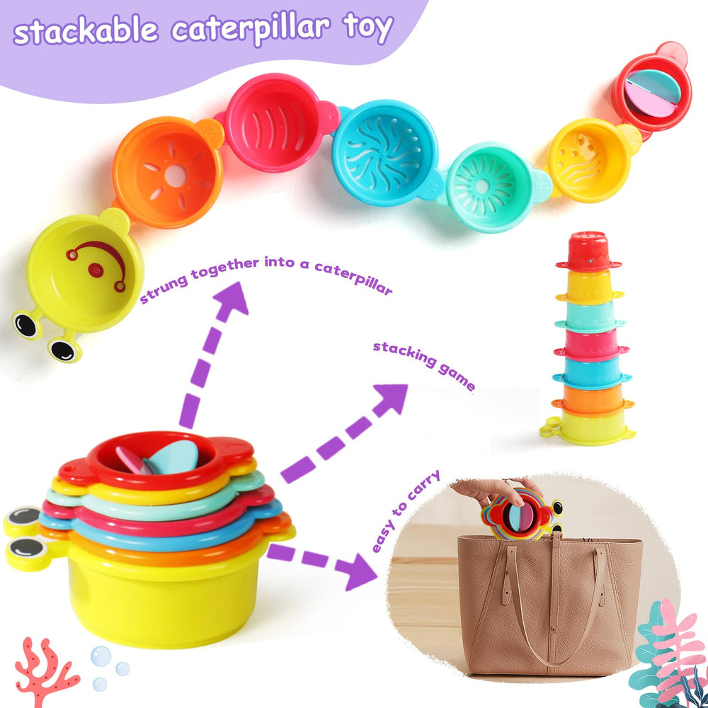 Zeewoo stack cups form a playful caterpillar for extended pretend play.