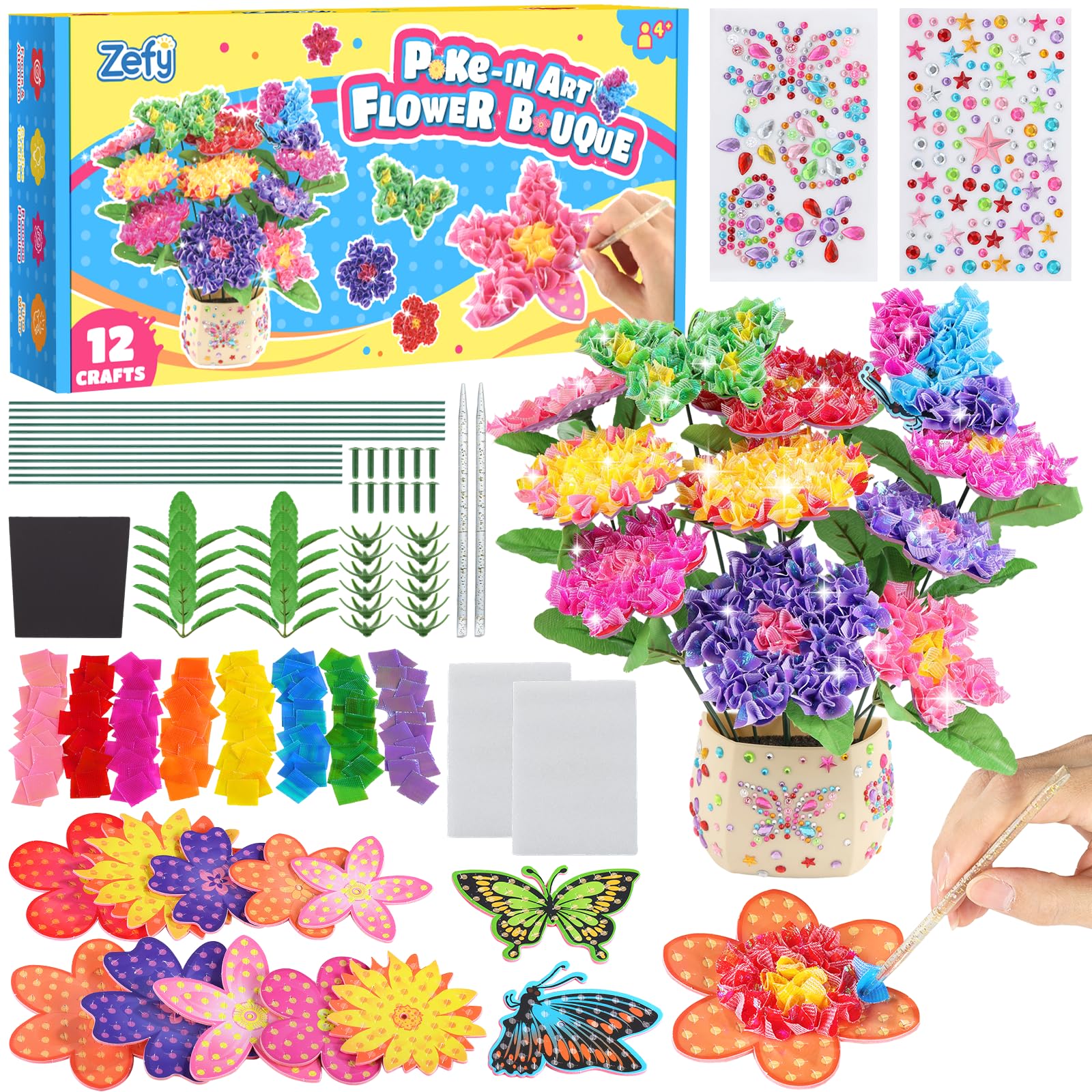 Zefy Poke Art Flower Bouquet kit ready for display, encouraging creative play.