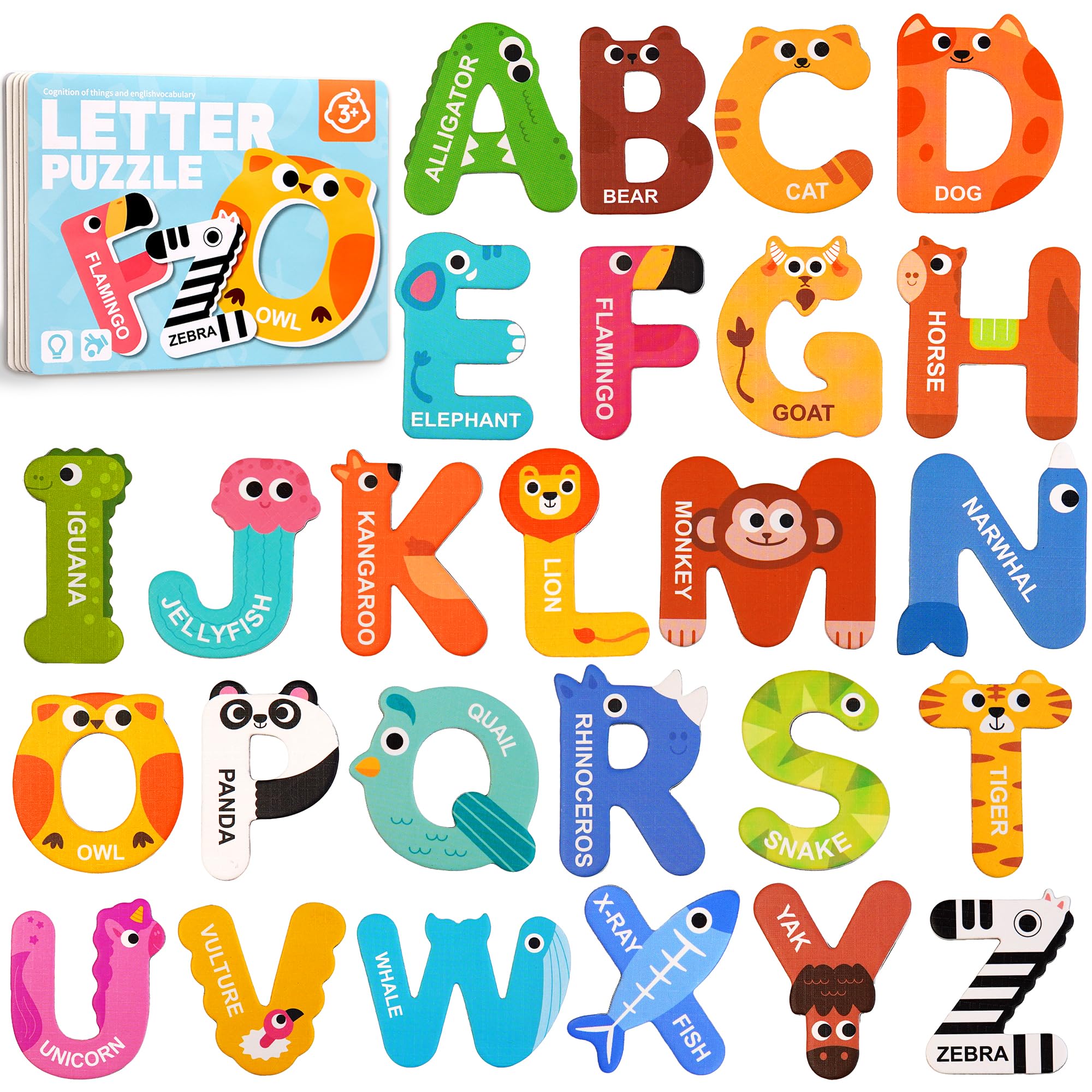 Zemobra Magnetic Letters ABC front view shows vibrant animal magnets for playful learning
