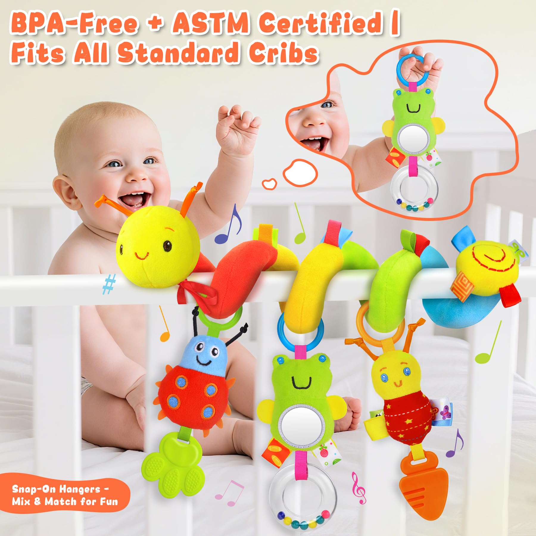 Zendstanding ladybug detachable rattle textured panel promotes grasping and sensory exploration.