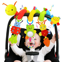 Zendstanding spiral caterpillar body in soft plush for soothing car seat comfort.
