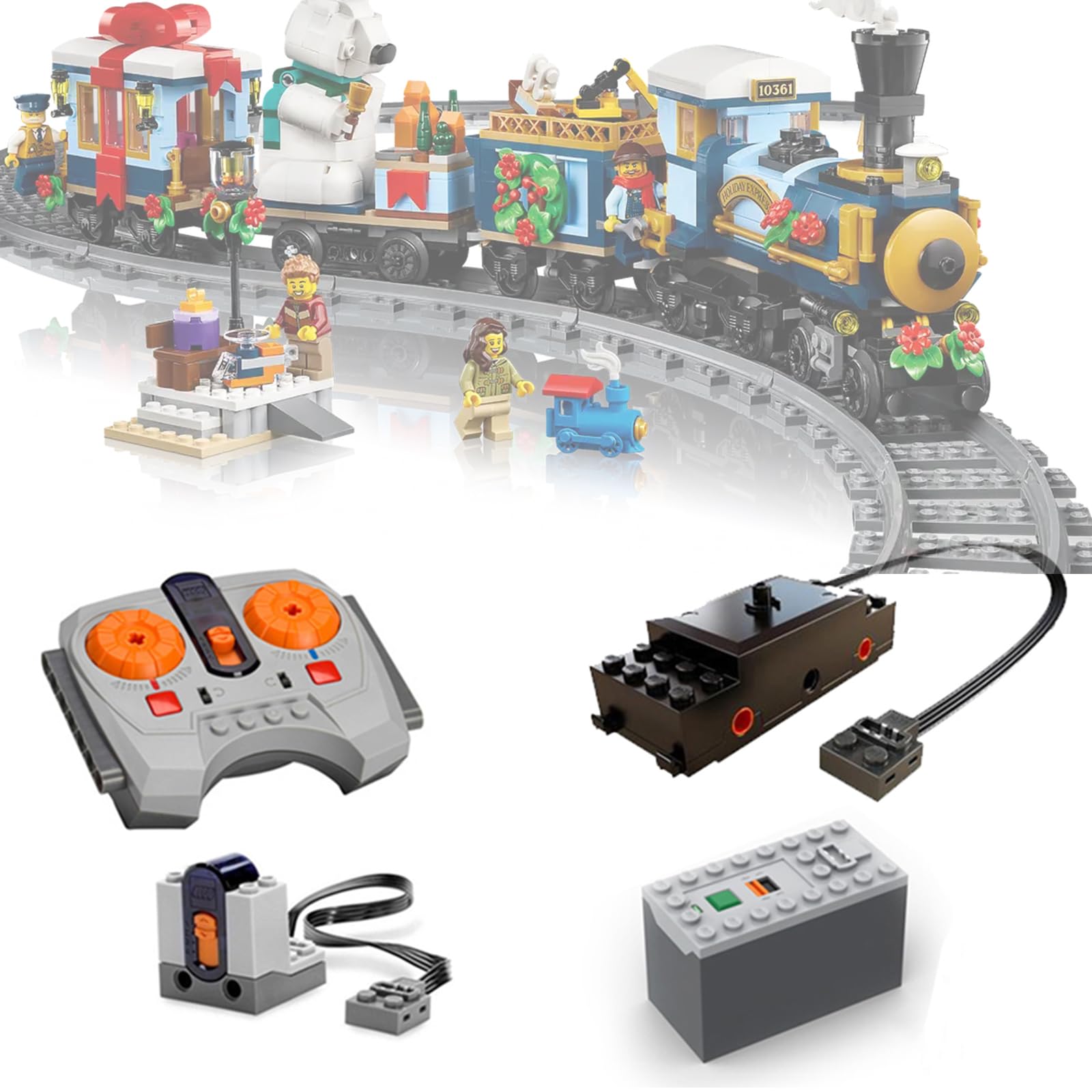 ZENEBricks remote controller motor power pack attached to LEGO 10361 Holiday Express Train for smoother motion.