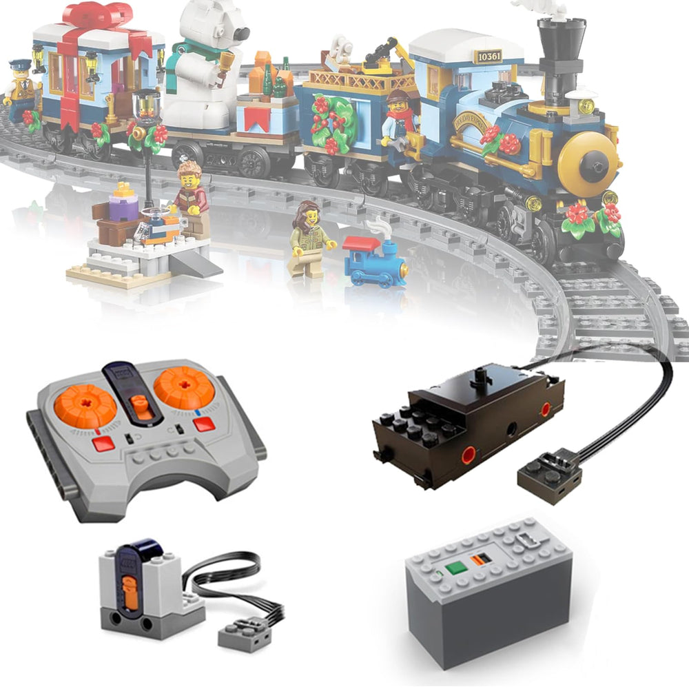ZENEBricks remote controller motor power pack attached to LEGO 10361 Holiday Express Train for smoother motion.