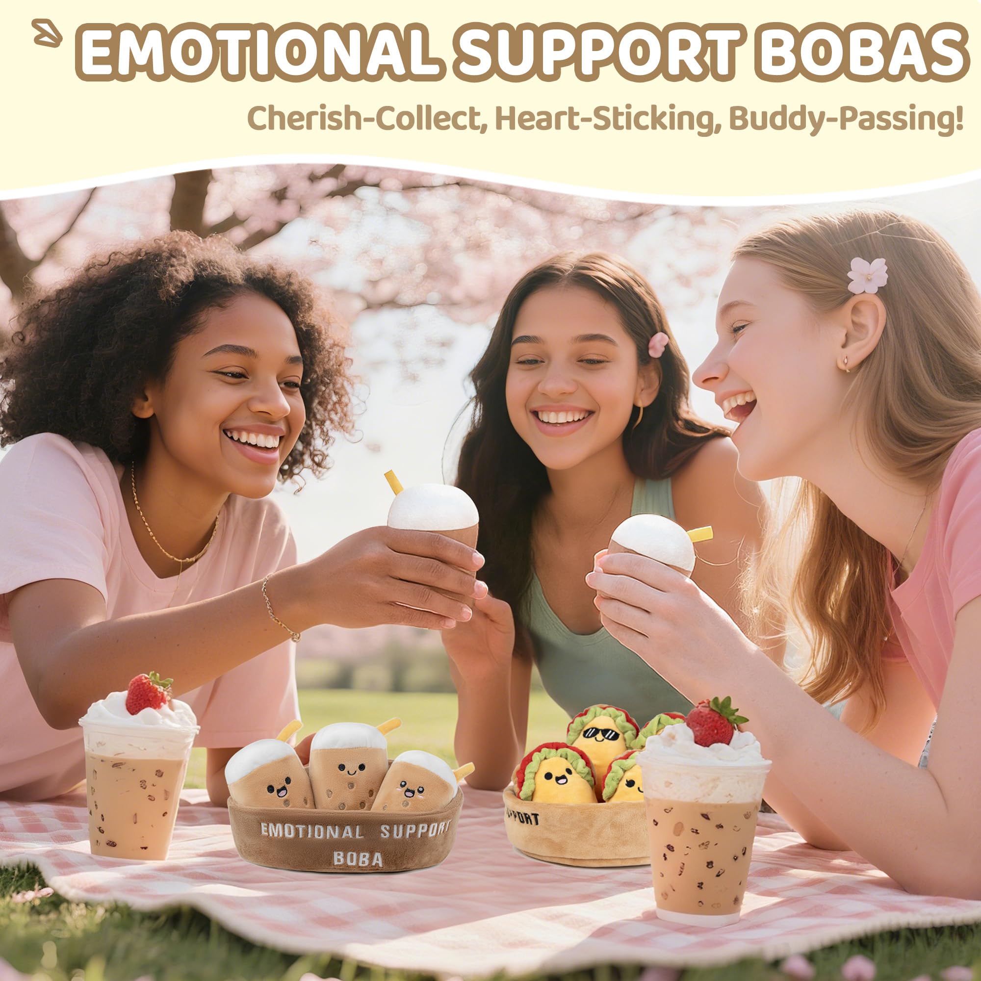 ZENLIV Boba Plush taco character smiling, a cozy companion for calm breaks.