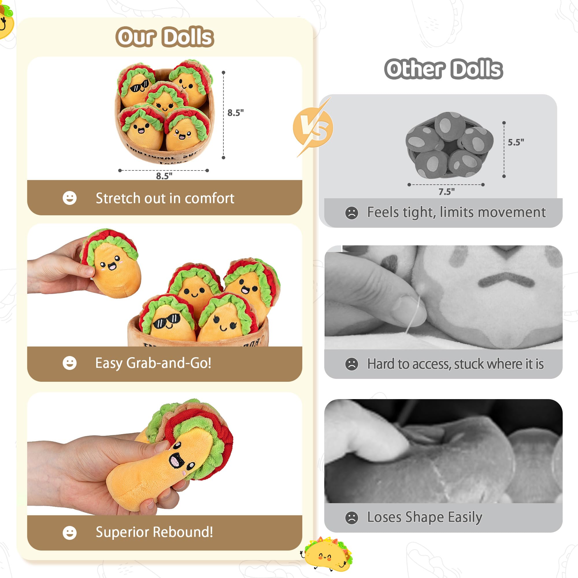 ZENLIV taco plush with carry basket, easy to take on the go