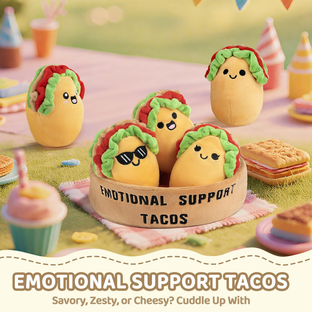 ZENLIV group of taco plush friends, each with a unique personality