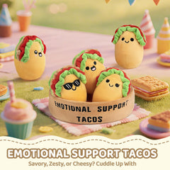 ZENLIV group of taco plush friends, each with a unique personality