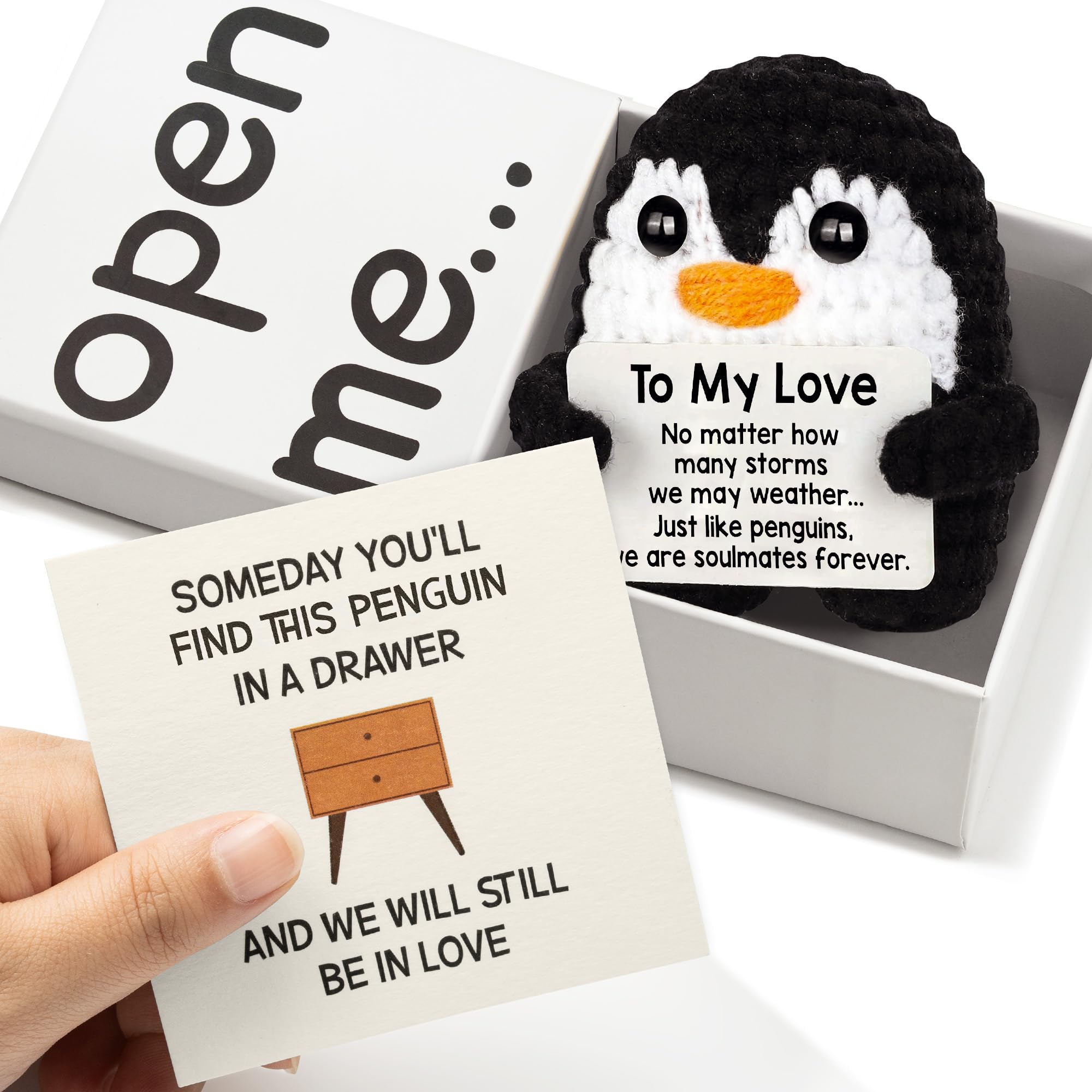 ZENLIV open-me box penguin gift reveals a heartfelt poem for Valentine surprise.