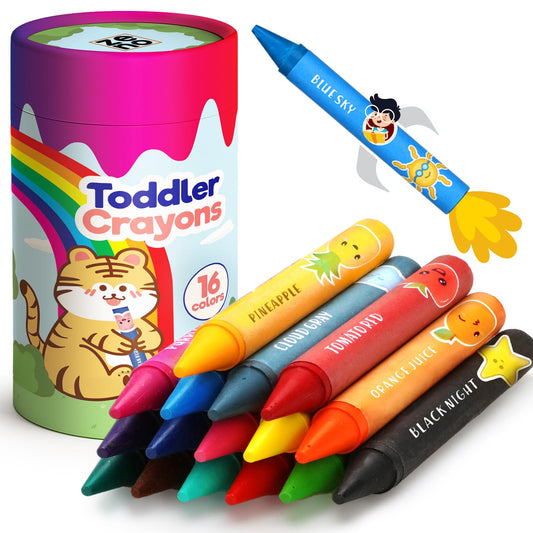 ZENO Jumbo Crayons 16 colors pack for toddlers with safe, non-toxic wax.