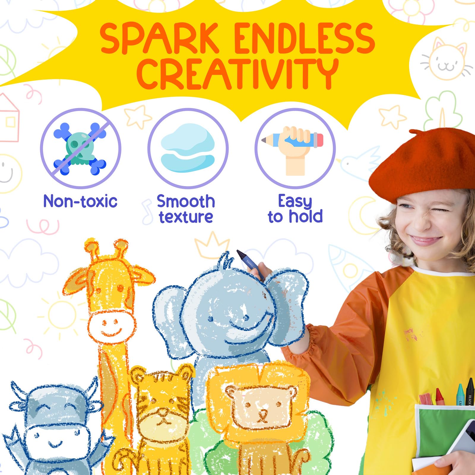 ZENO Jumbo Crayons washable colors wipe off skin and clothes.