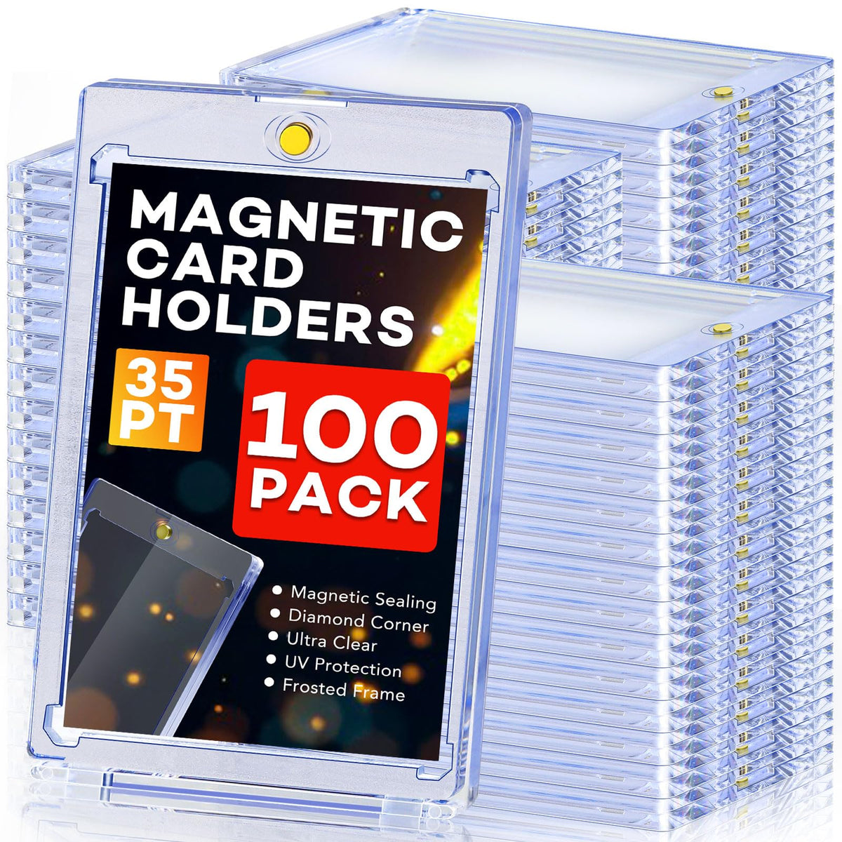 ZENOWICK 100-count magnetic card holders display sports cards with crystal clarity.