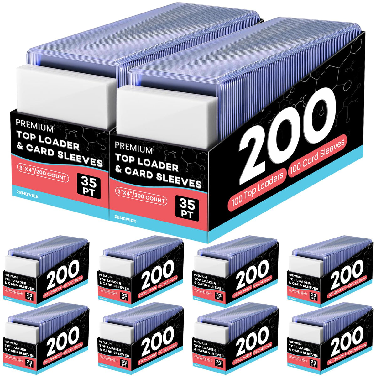 ZENOWICK 2000 card sleeves pack front shows hard top loaders and soft sleeves for protection