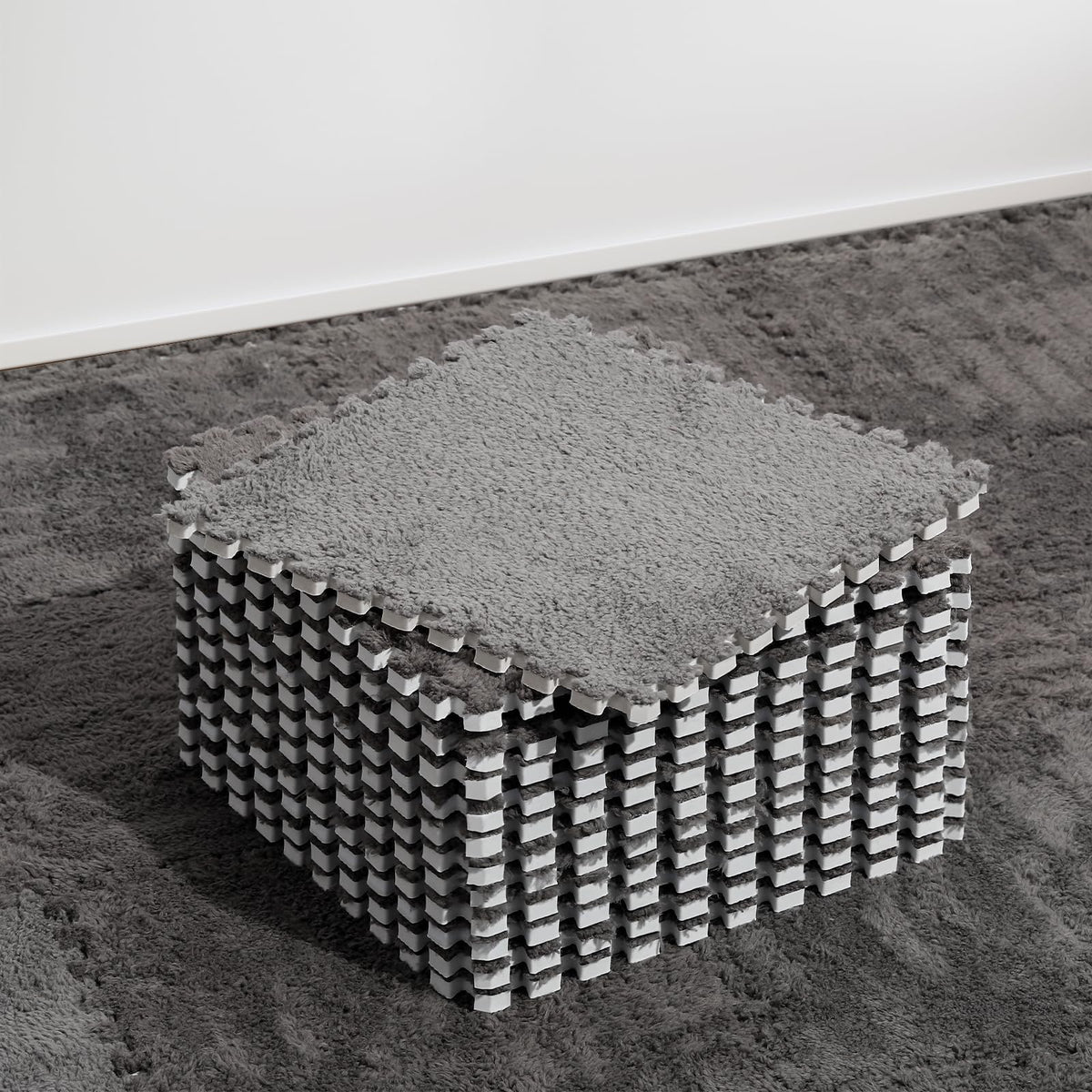 ZENOWICK plush interlocking carpet tiles in gray for a soft toddler play area
