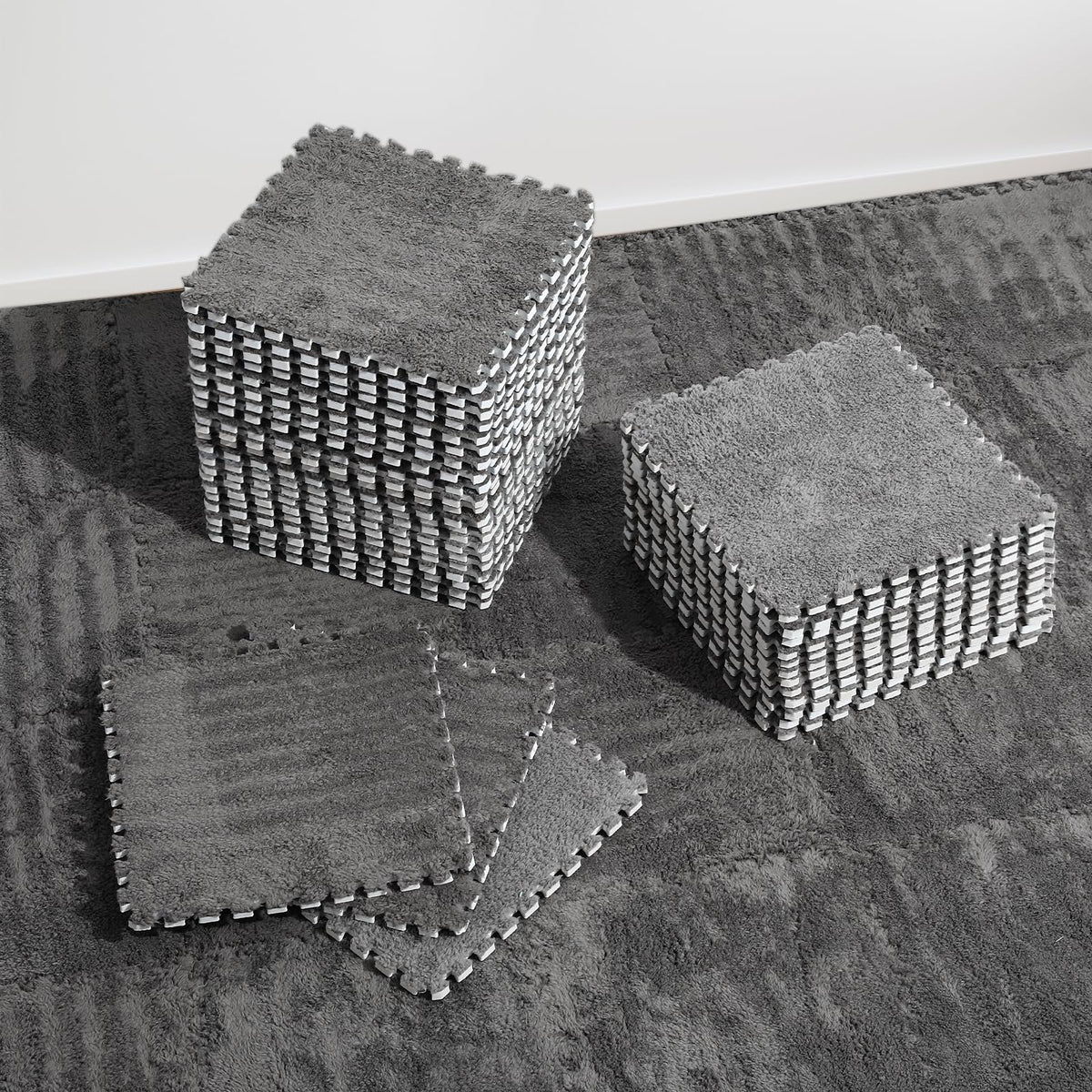 ZENOWICK plush interlocking tiles with easy assembly for a soft child play area.