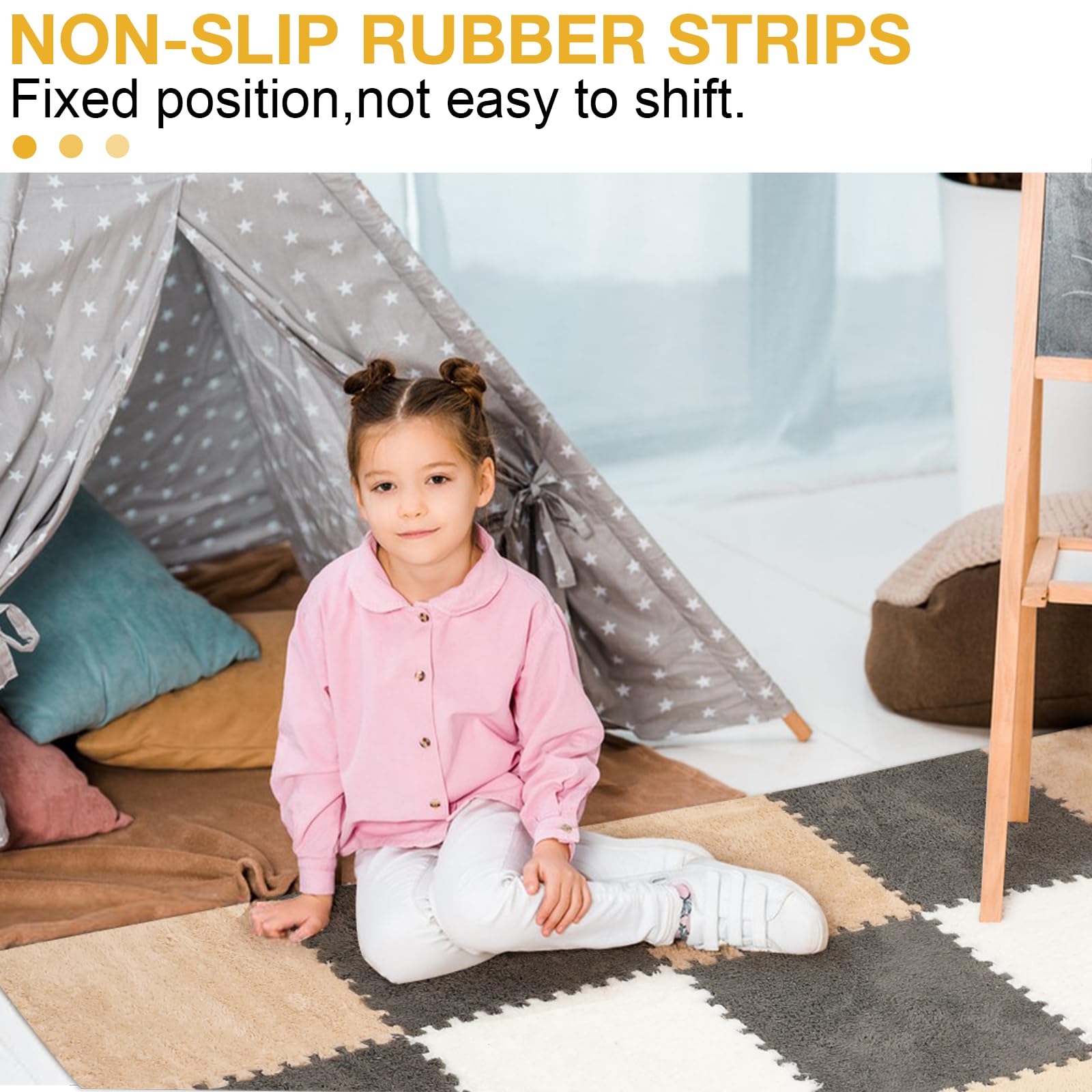 ZENOWICK plush interlocking tiles with soft velvet surface for crawling and play