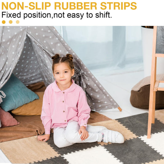 ZENOWICK plush interlocking tiles with soft velvet surface for crawling and play