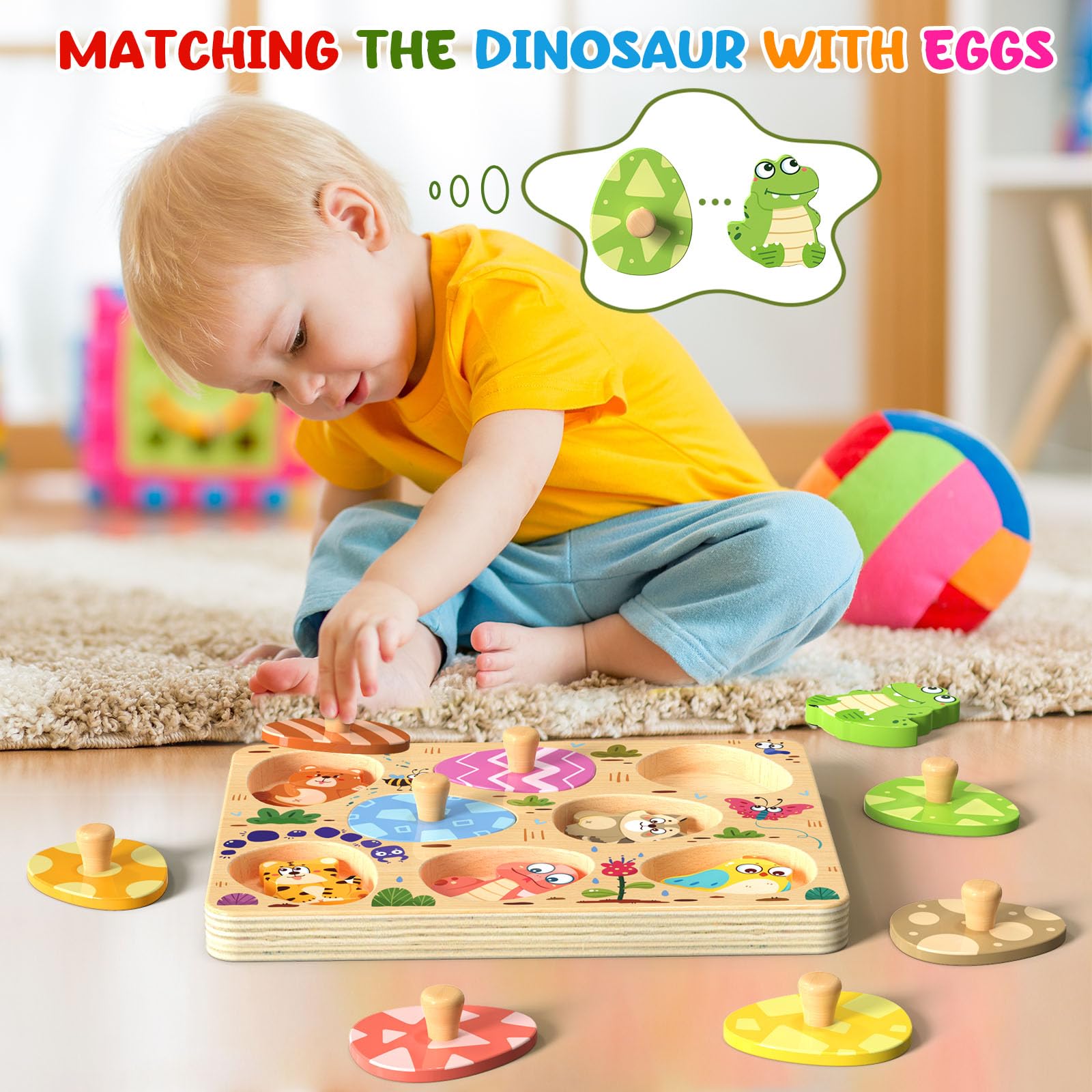 Zeoddler animal matching eggs puzzle 8-piece set supports color and pattern recognition