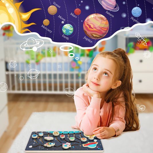 Zeoddler movable solar system puzzle with sun Mercury Venus boosts fine motor skills during play