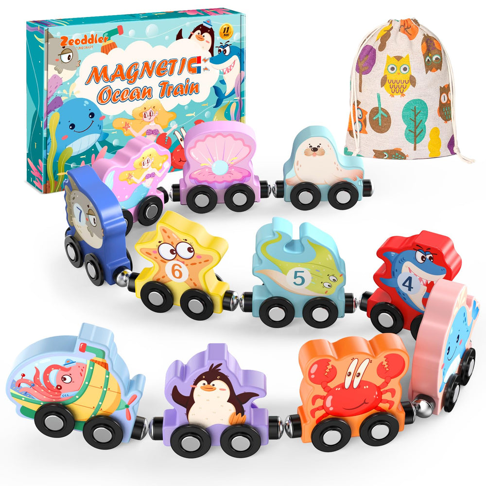Zeoddler magnetic sea animals train engine with easy connections for hands-on learning