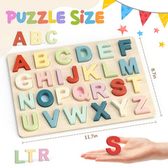 Zeoddler wooden alphabet board with chunky pieces for toddler hand-eye coordination