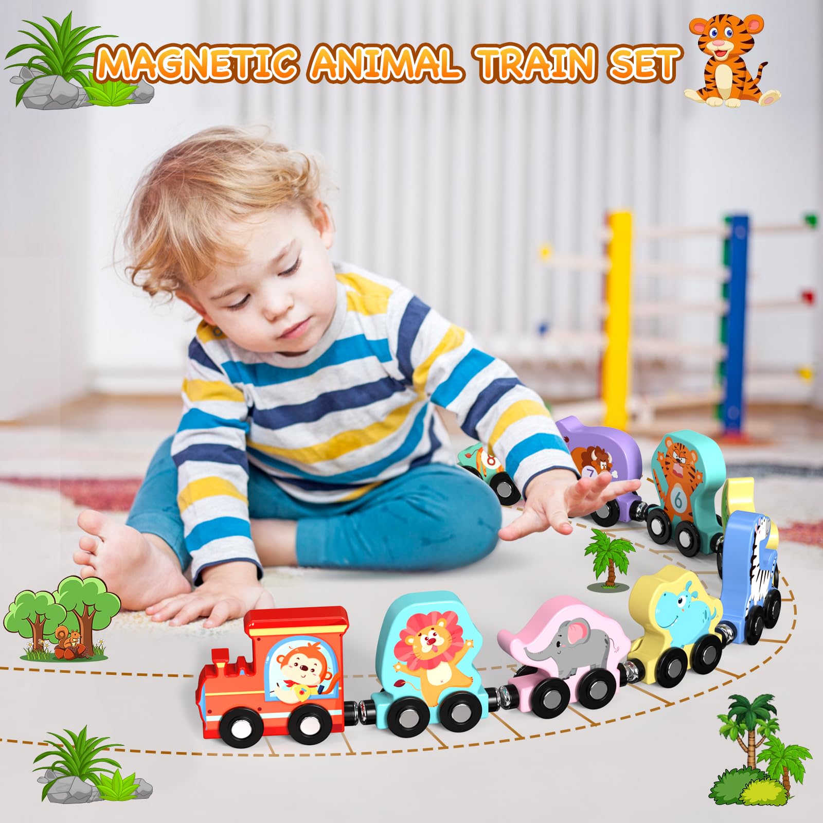 Zeoddler wooden animal figures help toddlers learn colors and numbers.