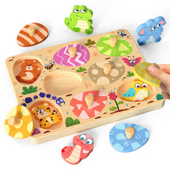 Zeoddler wooden egg puzzle for toddlers with animal icons boosting fine motor skills