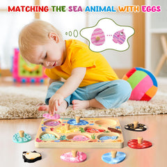 Zeoddler-wooden-peg-puzzles eight-piece set supports fine motor skills