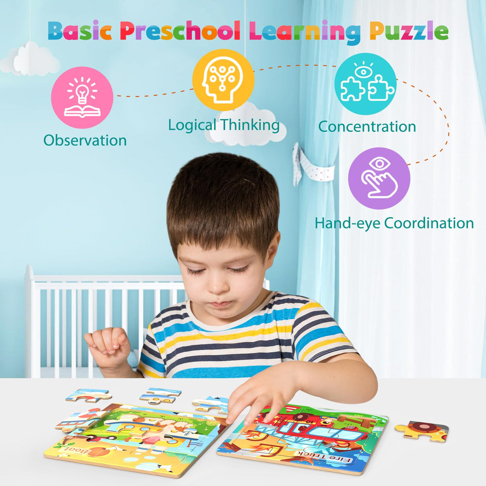Zeoddler wooden vehicle puzzle bus aids pattern recognition and spatial awareness