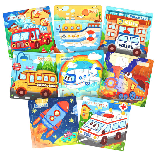 Zeoddler wooden vehicle puzzle car for toddlers improves fine motor skills during play