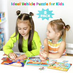 Zeoddler wooden vehicle puzzle fire truck builds dexterity and role-play