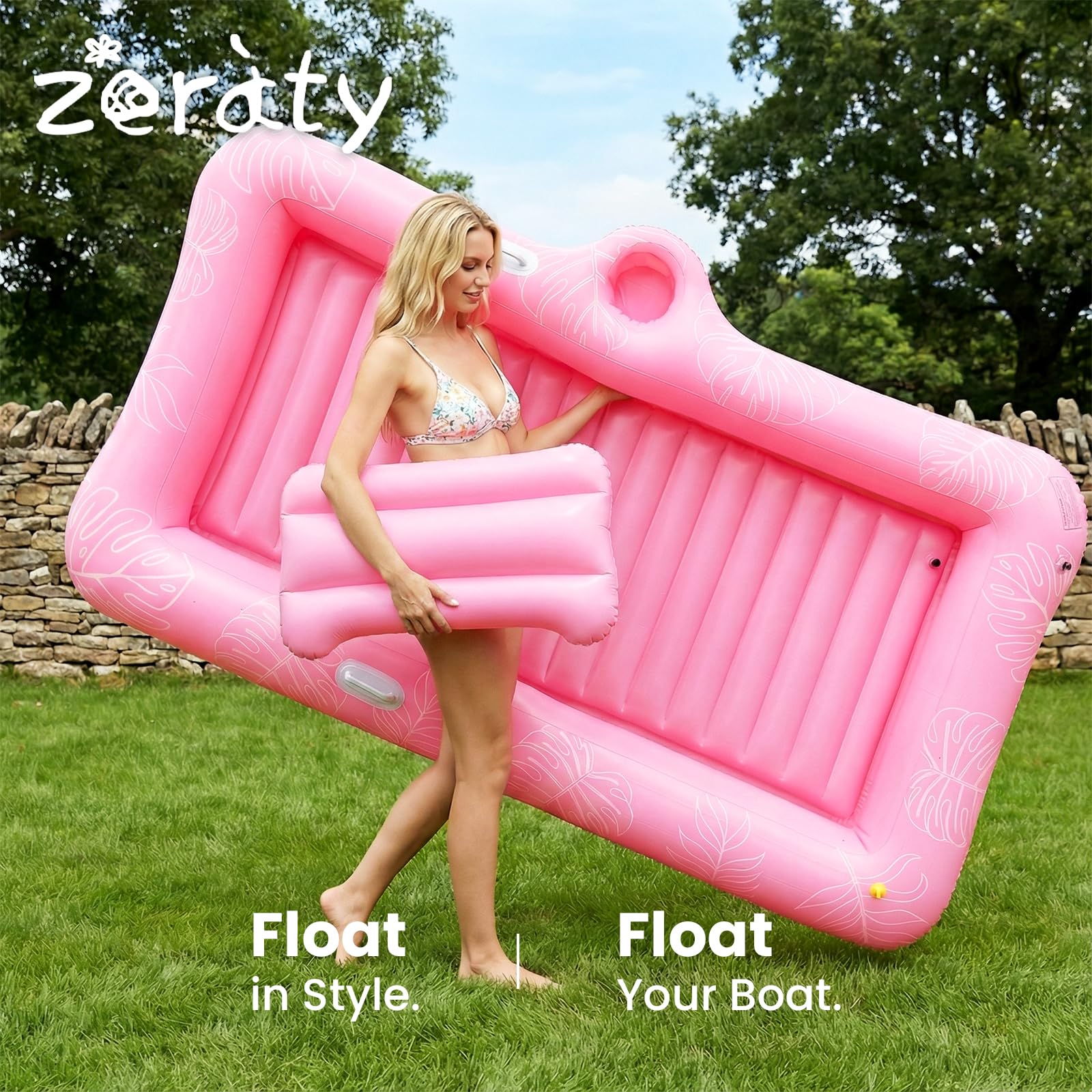 Zeraty cup holder keeps drinks within reach during poolside lounging.