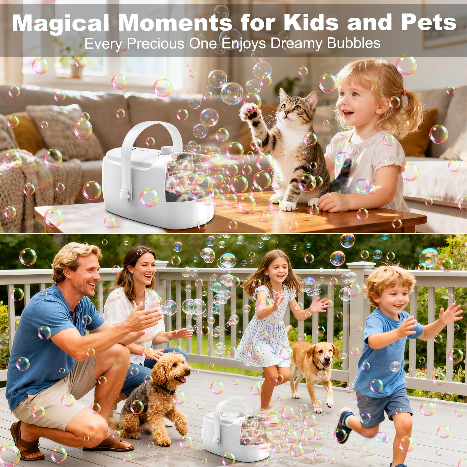 Zerhunt Bubble Machine suitable for indoor play and gatherings with kids