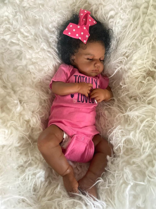 Zero Pam Black Reborn Doll 20-inch rooted hair for natural styling.