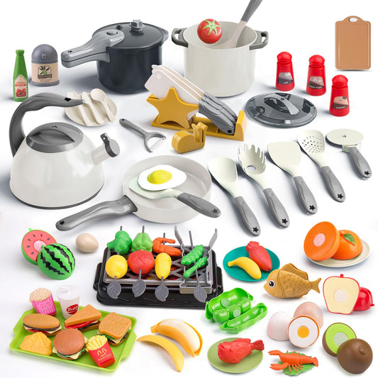 Zero Zoo 105Pcs Kitchen Playset offers pots and pans for imaginative cooking play