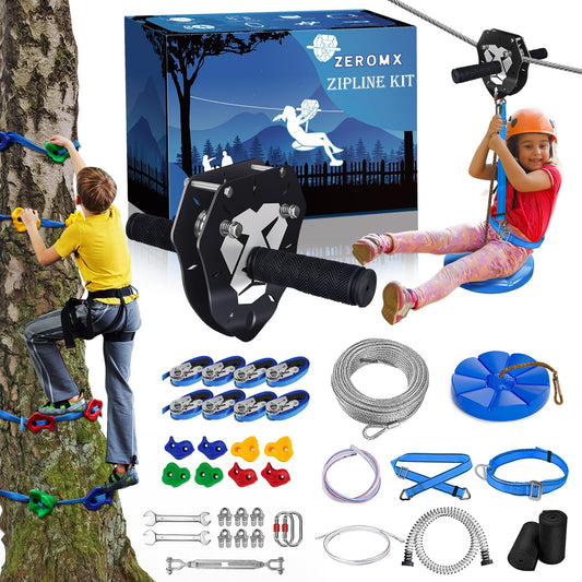ZEROMX 110FT zipline kit backyard installation for family fun