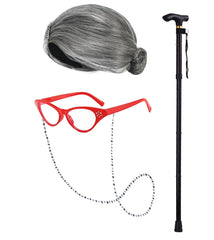 Zeroshop old lady accessories: cane, bag, glasses for complete look