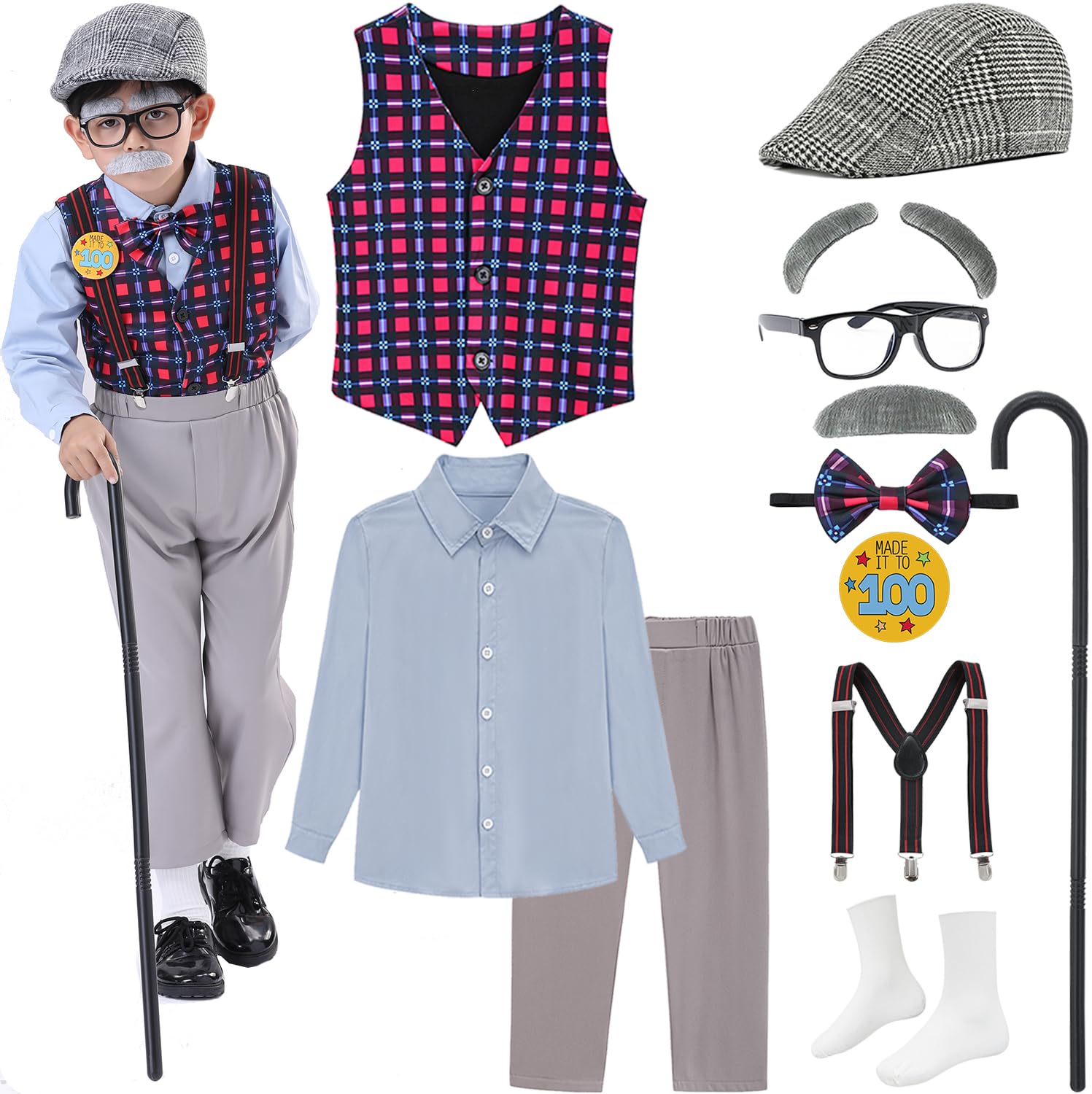 ZeroShop old man costume kids hat adds authentic grandpa look for 100th day celebrations.