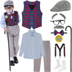 ZeroShop old man costume vest for kids, comfortable vest for 100th day of school look.
