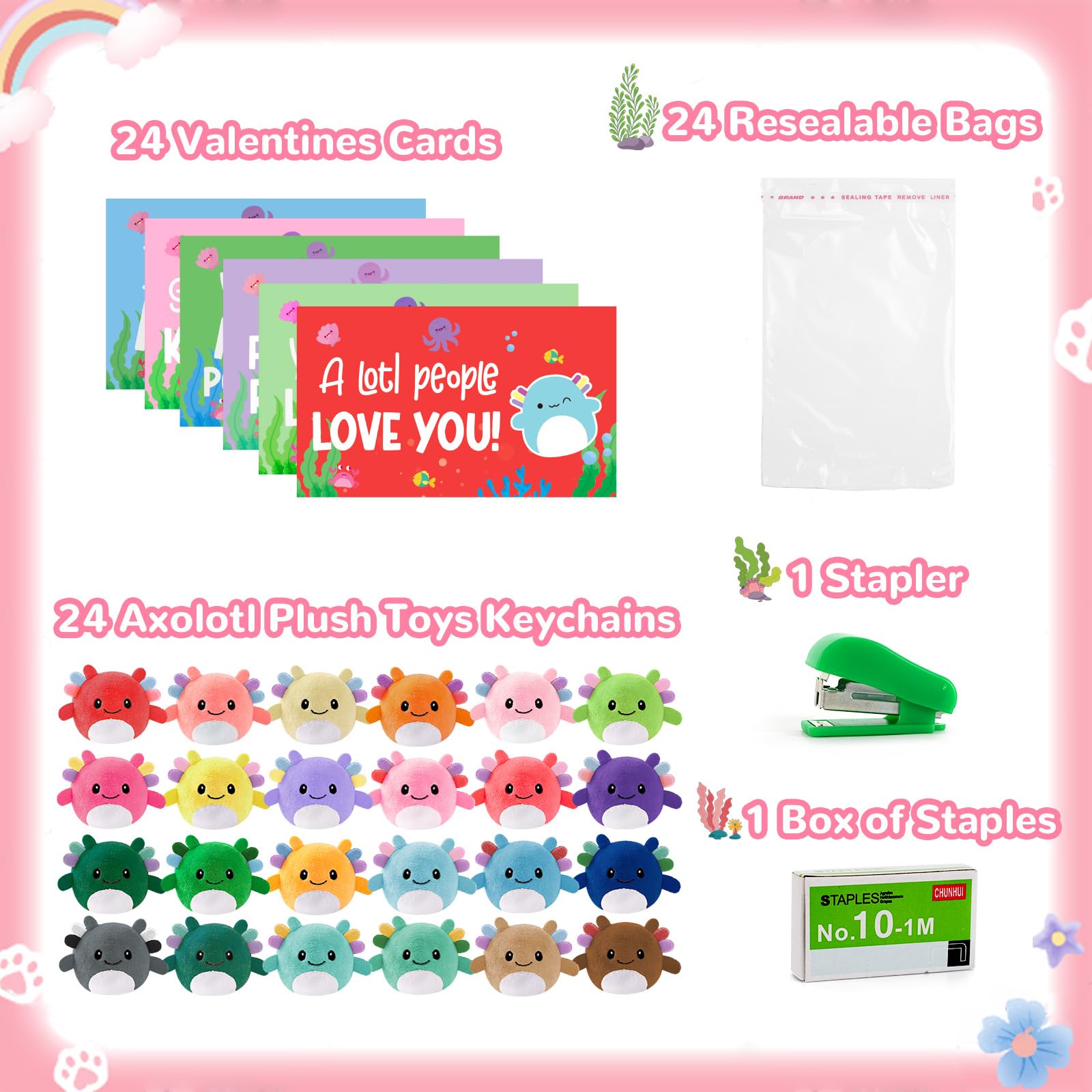 Zesua axolotl gift tags feature six themes for personalized To/From notes.