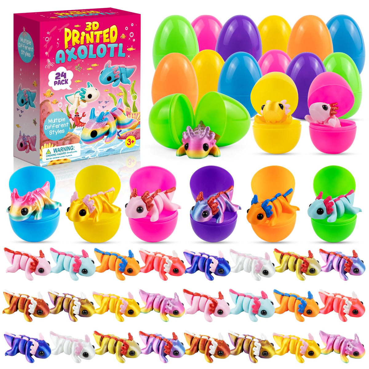 Zesua Easter eggs with pre-filled axolotl toys for exciting egg hunts.