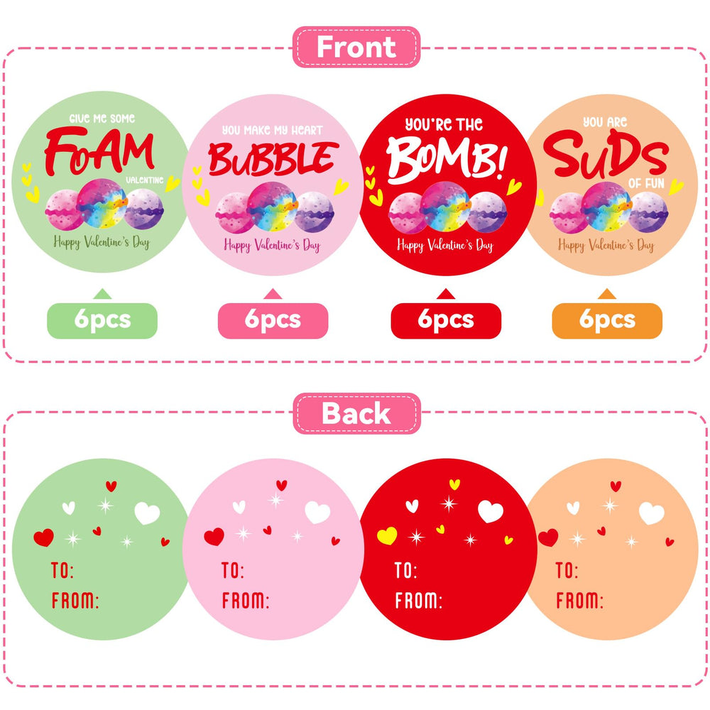 Zesua Valentines bath bombs in bright colors and scents for kids.