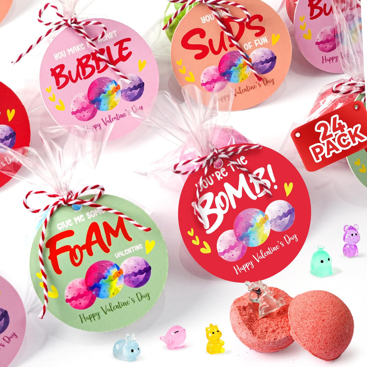 Zesua Valentine's bath bombs packaging shown as a gift-ready display.