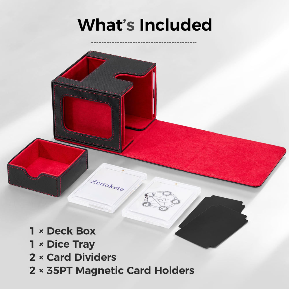 Zettokete MTG box made of water-resistant PU leather protecting cards on the go.